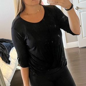 Black Quarter Sleeve Front Tie Shirt